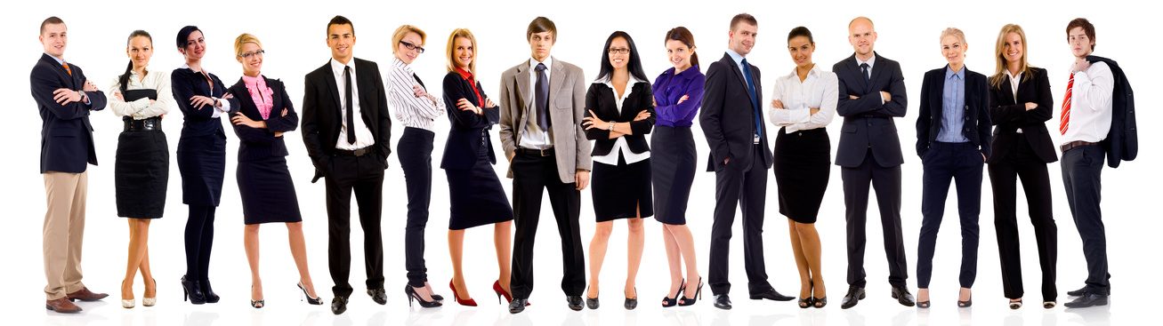 Successful happy business team, isolated on white